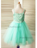 Turquoise Tulle Ivory Lace Two Piece Flower Girl Dress 